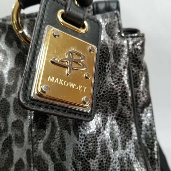 B. Makowsky Black Leopard Print Satchel - Picture 4 of 10